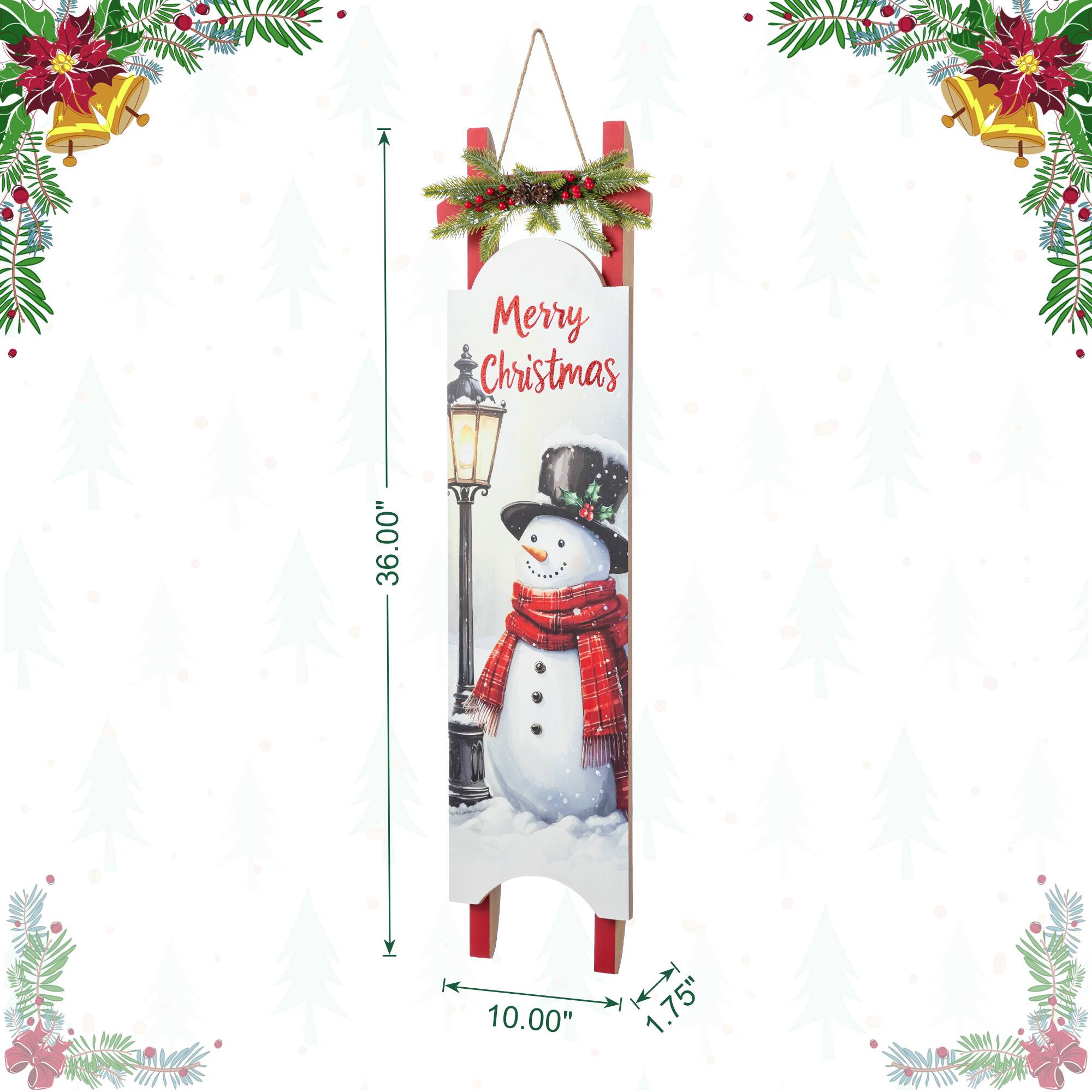 Glitzhome® 36" Wooden Christmas Snowman Sleigh Porch Sign